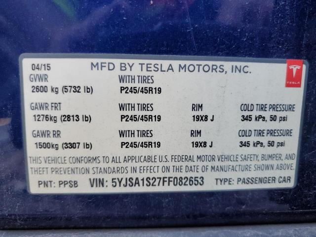 2015 TESLA MODEL S 70 5YJSA1S27FF082653