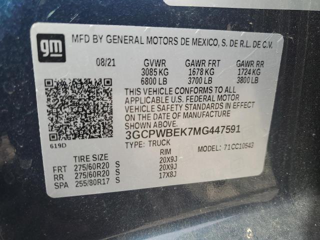 3GCPWBEK7MG447591 | 2021 CHEVROLET SILVERADO