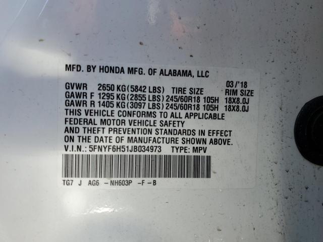 5FNYF6H51JB034973 2018 Honda Pilot Exl