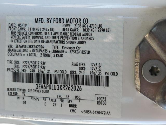 3FA6P0LU3KR262026 Ford Fusion SE 10