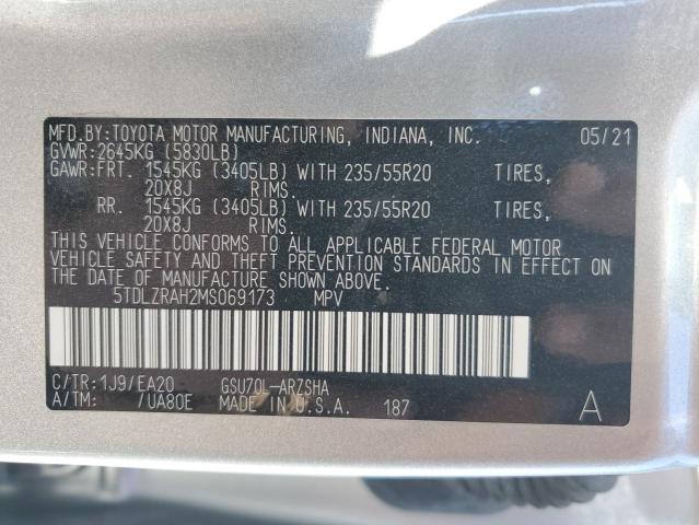 5TDLZRAH2MS069173 Toyota Highlander Xse