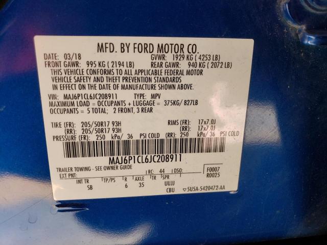 MAJ6P1CL6JC208911 Ford Ecosport Ses