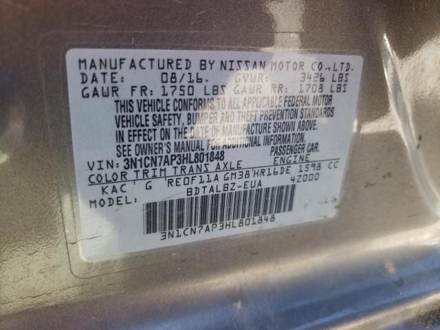 3N1CN7AP3HL801848 Nissan VERSA S