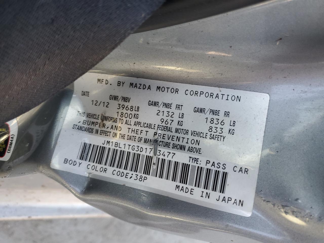 JM1BL1TG3D1773477 2013 Mazda 3 I