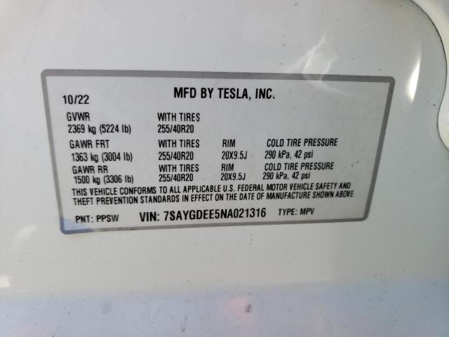 7SAYGDEE5NA021316 Tesla Model Y