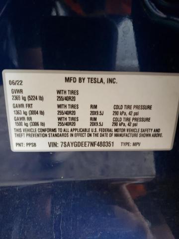 7SAYGDEE7NF480351 Tesla Model Y  10