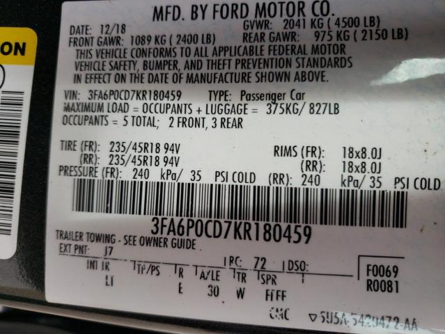 3FA6P0CD7KR180459 Ford Fusion SEL 10