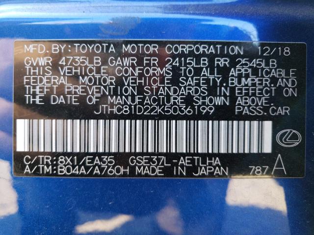 2019 LEXUS IS 300 JTHC81D22K5036199