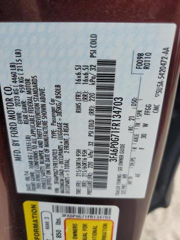 3FA6P0G71FR134703 Ford FUSION S