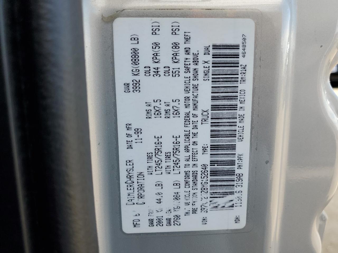 3B7KC23Z8YG152640 2000 Dodge Ram 2500 3B7KC23Z8YG152640 2000 Dodge Ram 2500