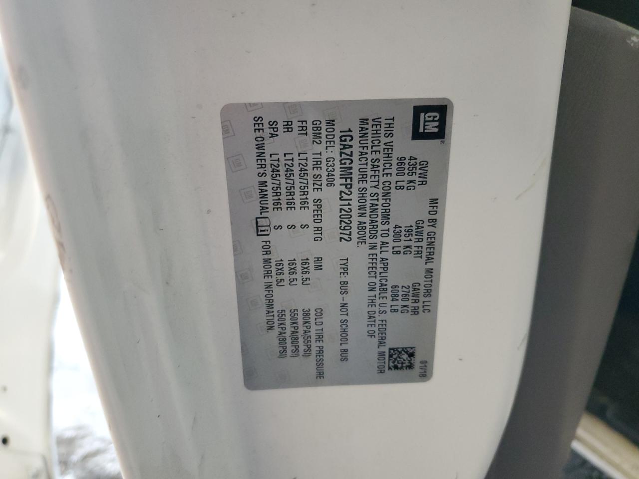 1GAZGMFP2J1202972 CHEVROLET EXPRESS 2018