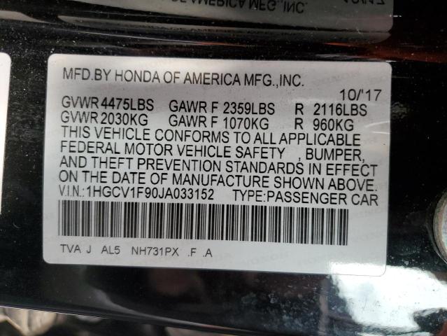 1HGCV1F90JA033152 Honda Accord Touring