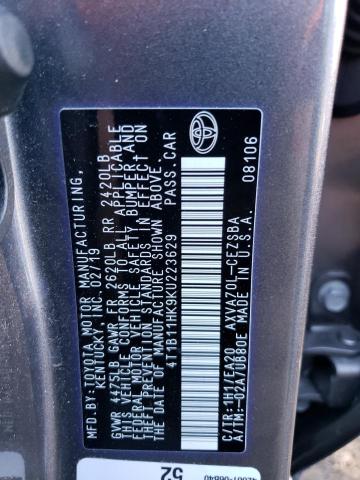 4T1B11HK9KU223629 | 2019 TOYOTA CAMRY L