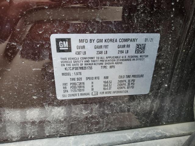 2021 CHEVROLET TRAX 1LT - KL7CJPSB7MB351755