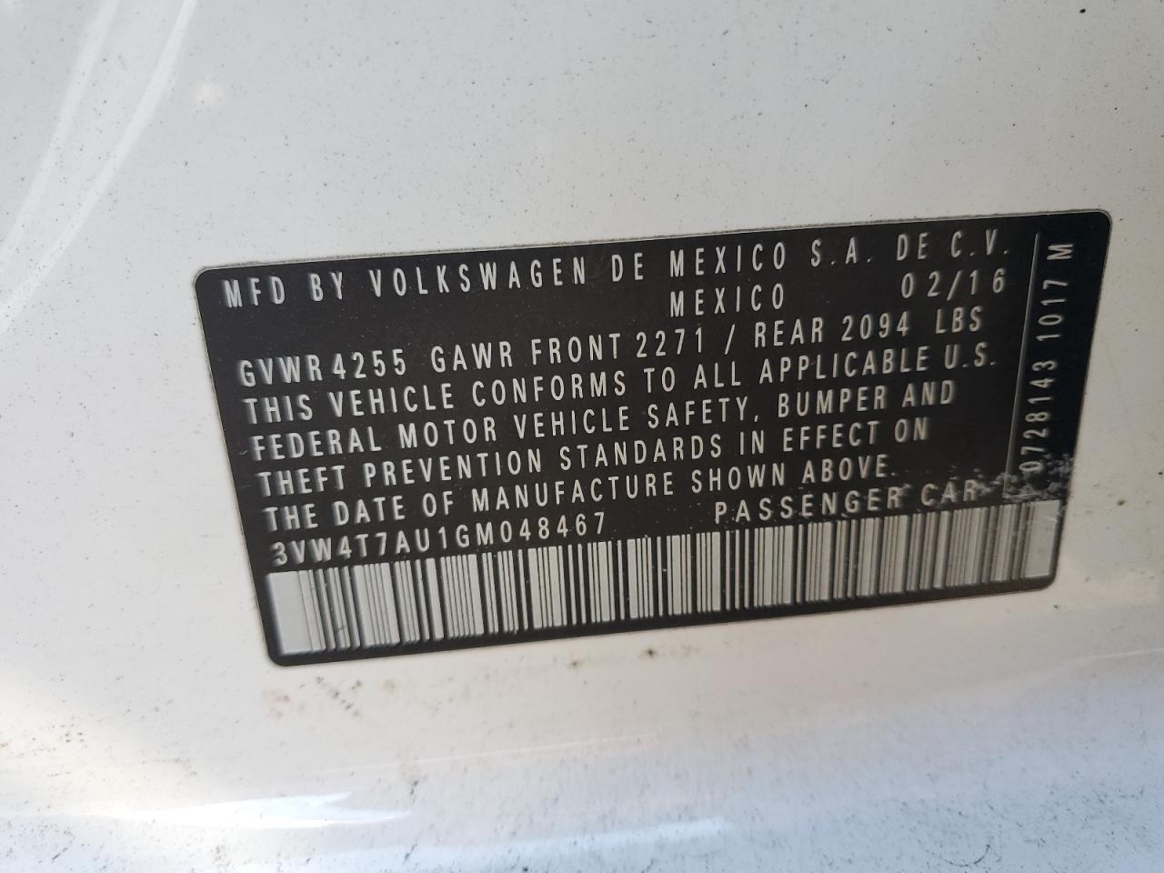 3VW4T7AU1GM048467 2016 Volkswagen Gti S/Se