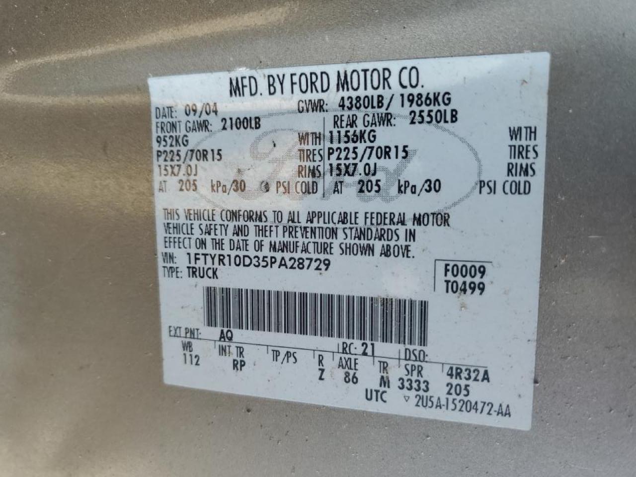 1FTYR10D35PA28729 2005 Ford Ranger 1FTYR10D35PA28729 2005 Ford Ranger