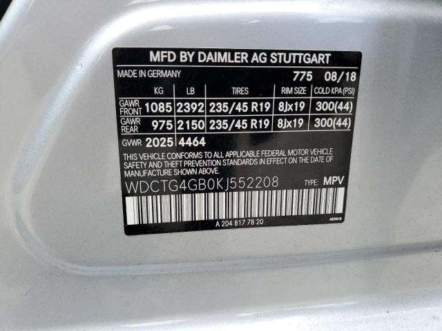 WDCTG4GB0KJ552208 Mercedes-Benz Gla 250 4matic