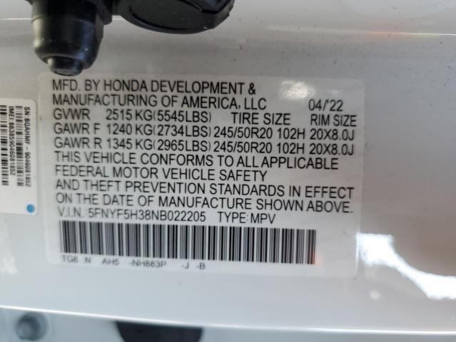 2022 HONDA PILOT SPOR - 5FNYF5H38NB022205