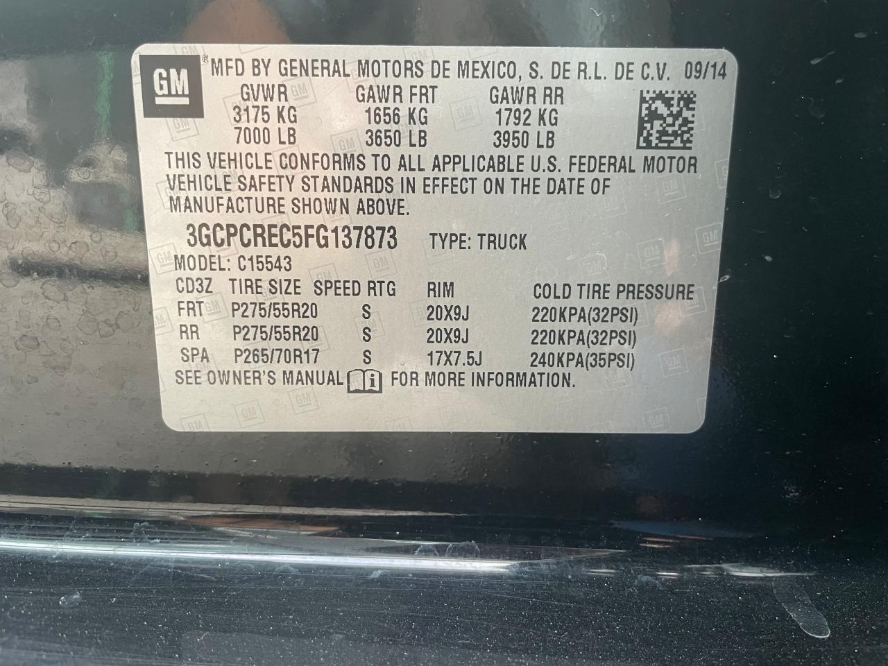 3GCPCREC5FG137873 2015 Chevrolet Silverado C1500 Lt