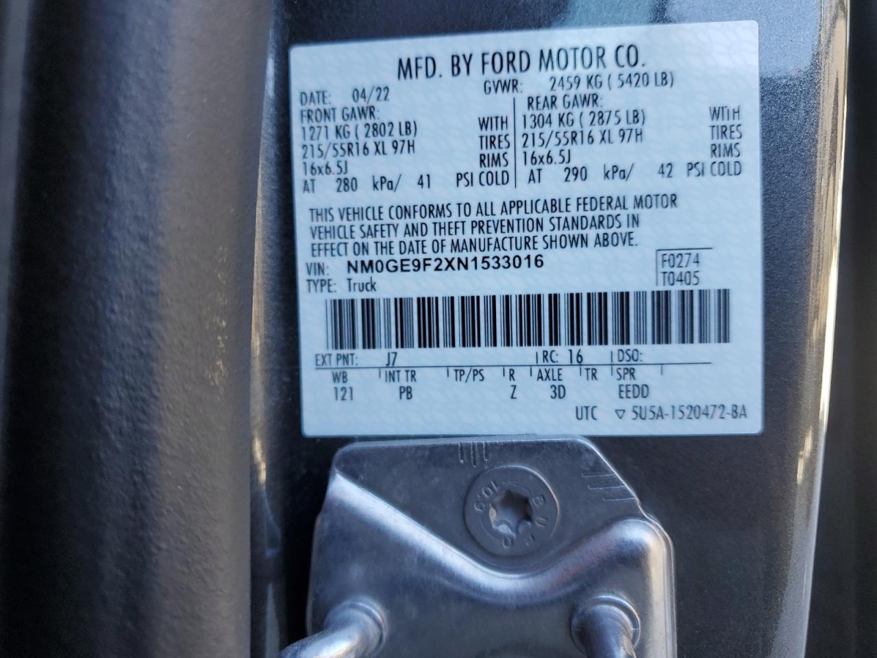 NM0GE9F2XN1533016 2022 Ford Transit Connect Xlt