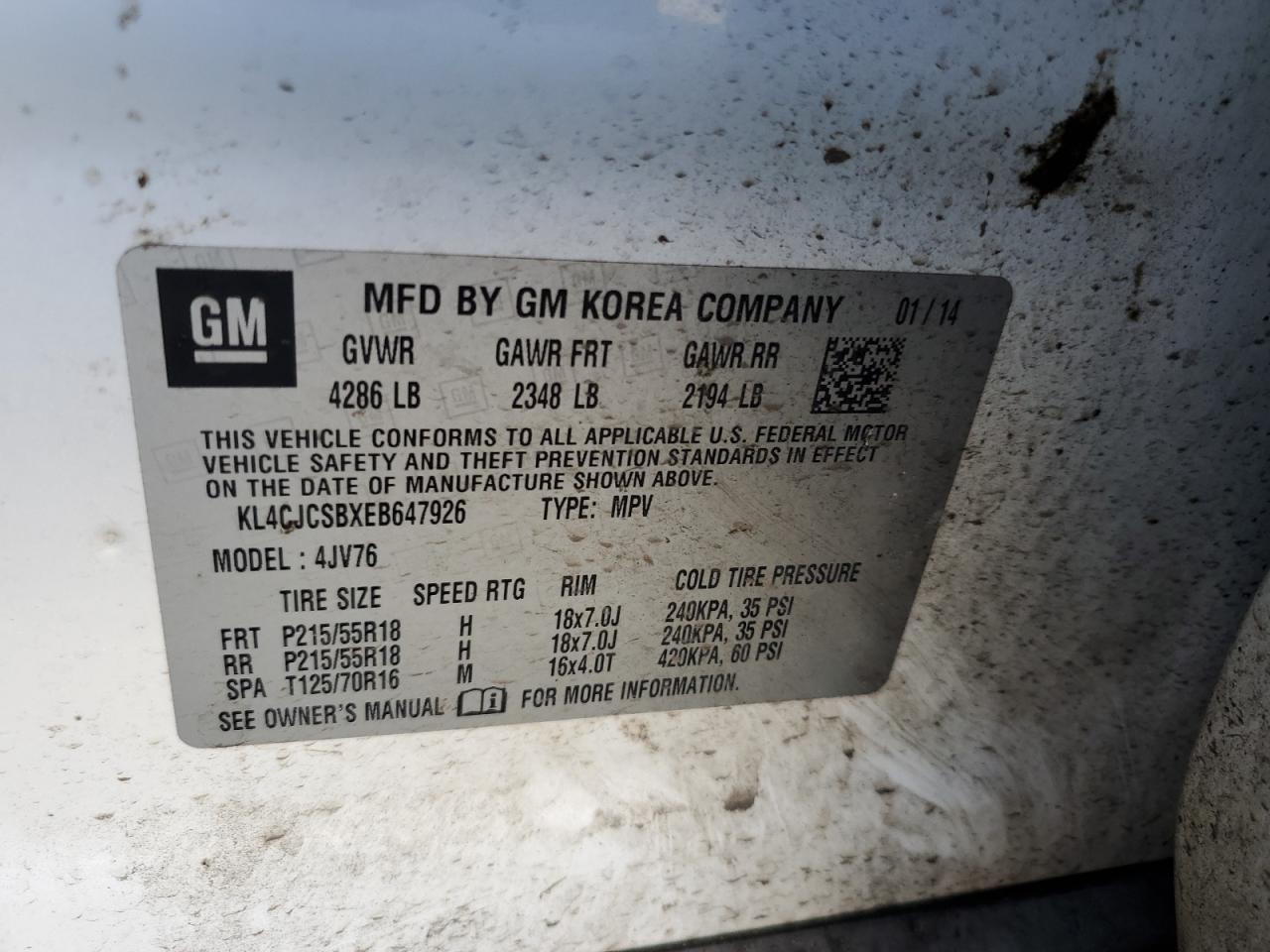 KL4CJCSBXEB647926 2014 Buick Encore