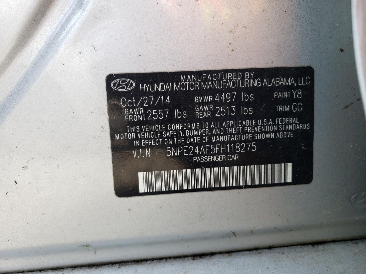 5NPE24AF5FH118275 2015 Hyundai Sonata Se