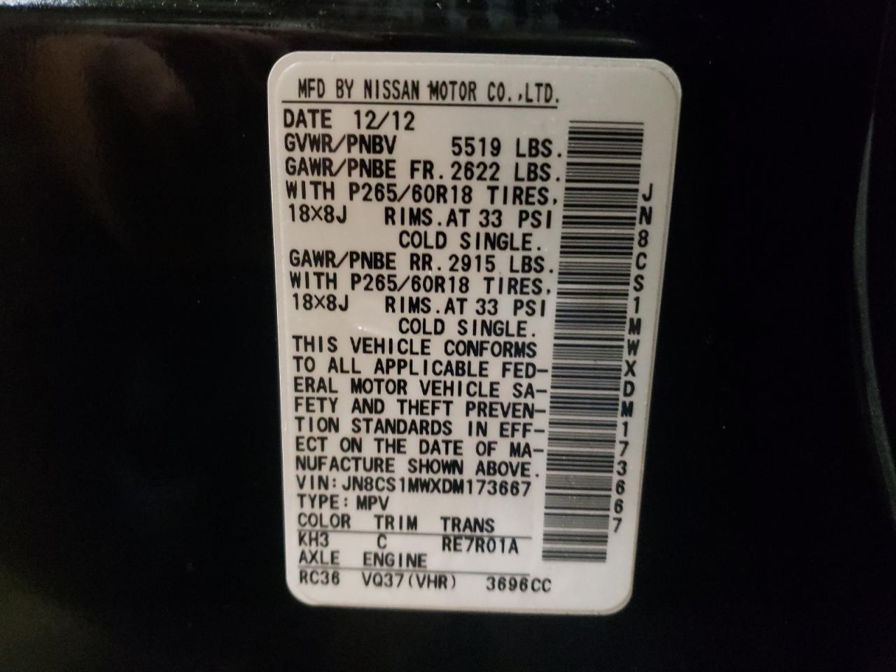 JN8CS1MWXDM173667 2013 Infiniti Fx37