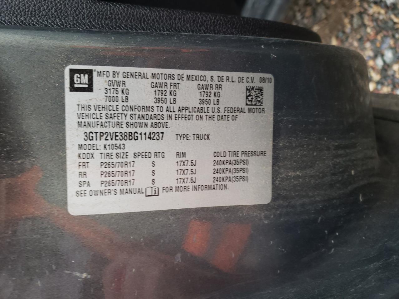 3GTP2VE38BG114237 2011 GMC Sierra K1500 Sle