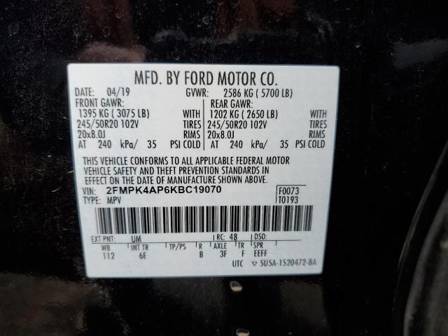 2FMPK4AP6KBC19070 2019 FORD EDGE, photo no. 12