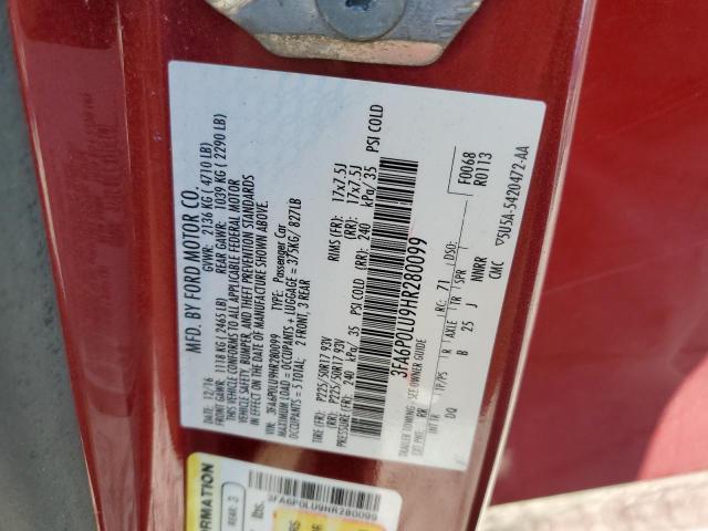 3FA6P0LU9HR280099 Ford Fusion Se Hybrid