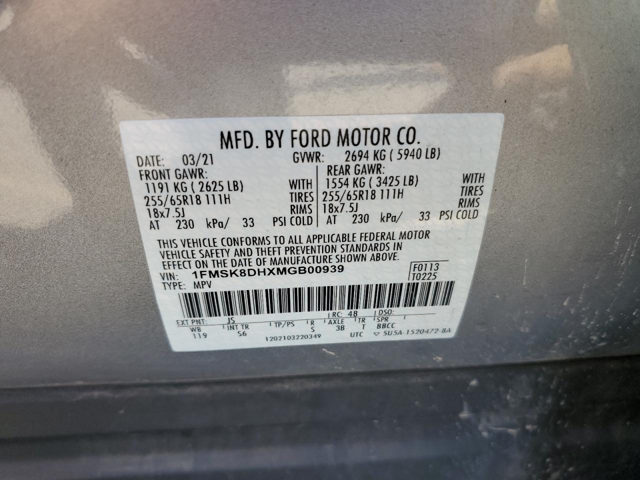 2021 Ford Explorer Xlt vin: 1FMSK8DHXMGB00939