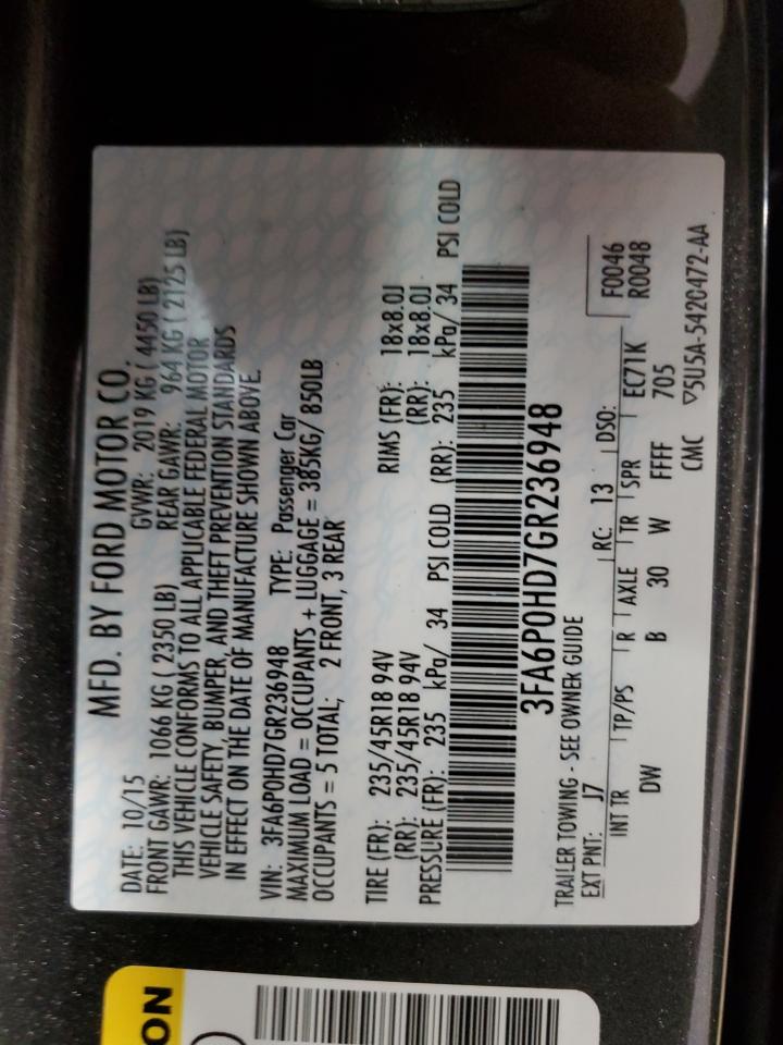 VIN: 3FA6P0HD7GR236948 2016 FORD FUSION