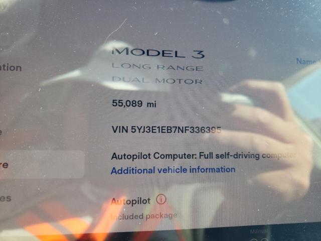 5YJ3E1EB7NF336395 | 2022 TESLA MODEL 3