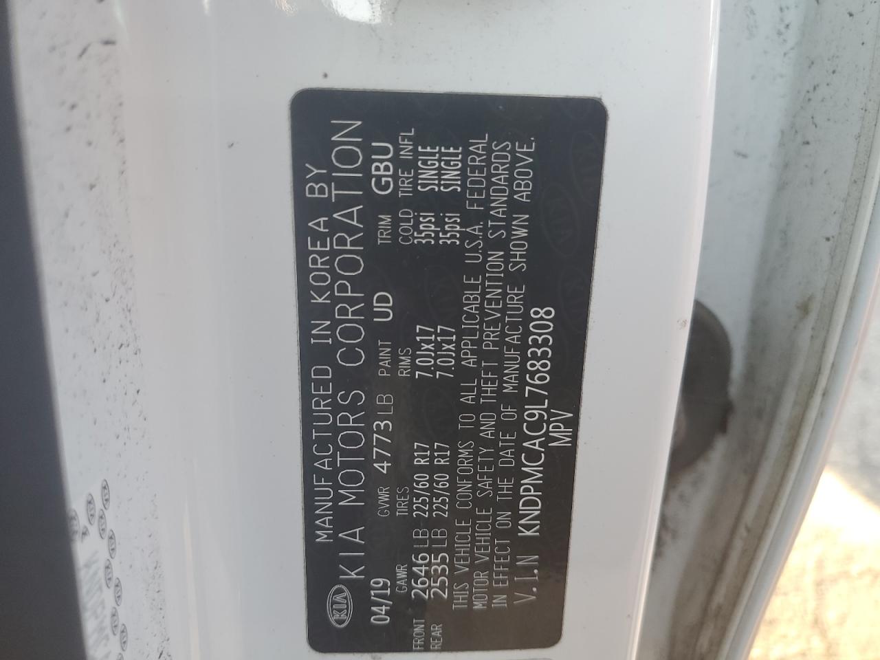 KNDPMCAC9L7683308 2020 Kia Sportage Lx