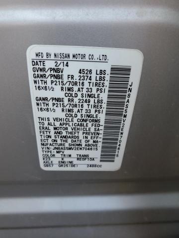 JN8AS5MV2EW704615 Nissan Rogue Select S