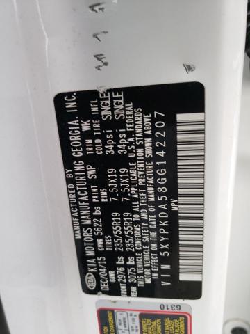 5XYPKDA58GG142207 KIA SORENTO SX