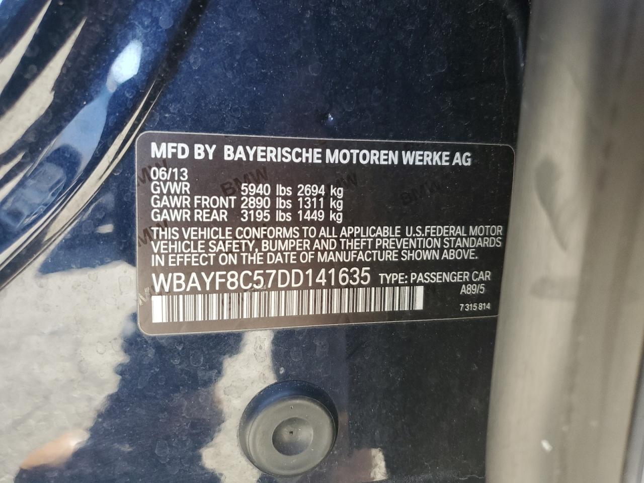 WBAYF8C57DD141635 2013 BMW 750 Lxi