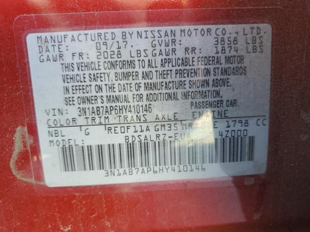 2017 NISSAN SENTRA S - 3N1AB7AP6HY410146