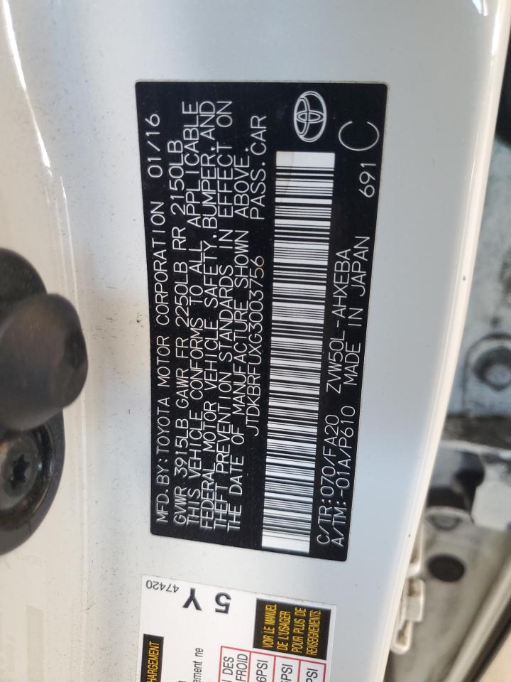 JTDKBRFUXG3003756 2016 Toyota Prius JTDKBRFUXG3003756 2016 Toyota Prius