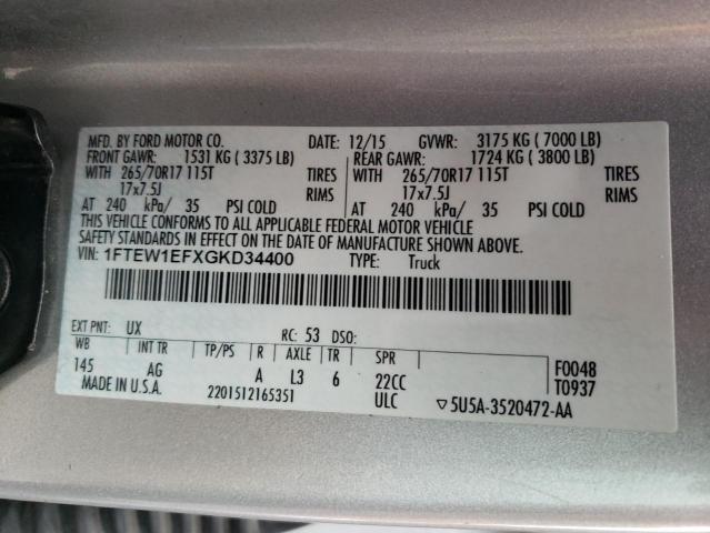 2016 FORD F150 SUPER - 1FTEW1EFXGKD34400