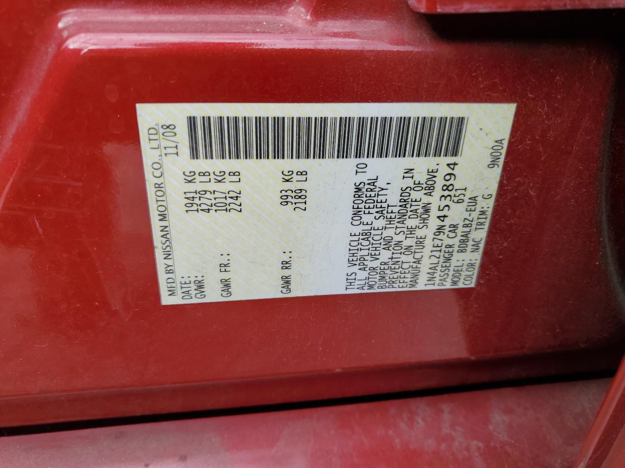 Lot #2182524304 2009 NISSAN ALTIMA 2.5