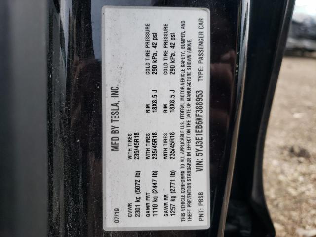 5YJ3E1EB6KF388953 | 2019 TESLA MODEL 3