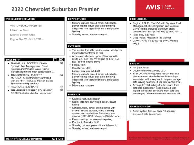 2022 CHEVROLET SUBURBAN K - 1GNSKFKD4NR238465