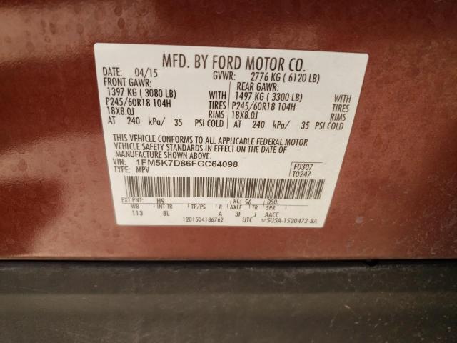 1FM5K7D86FGC64098 Ford EXPLORER XLT