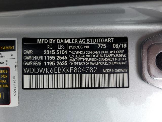 VIN WDDWK6EBXKF804782 2019 MERCEDES-BENZ C-CLASS no.12