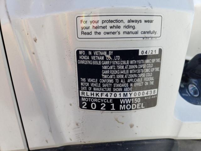 2021 HONDA WW150 RLHKF4701MY000438