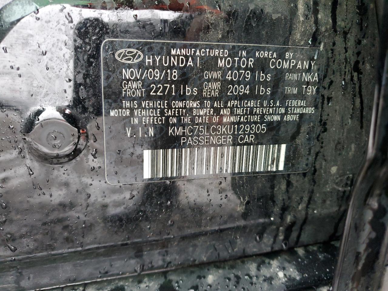 KMHC75LC3KU129305 2019 Hyundai Ioniq Sel