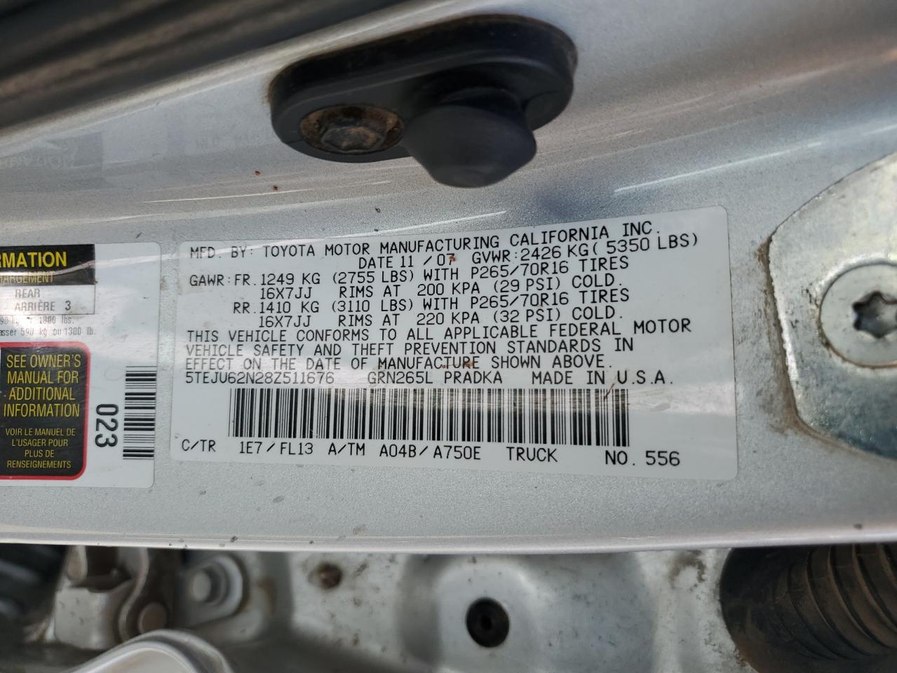 5TEJU62N28Z511676 2008 Toyota Tacoma Double Cab Prerunner