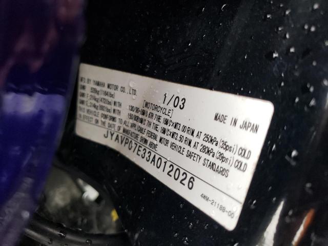 2003 YAMAHA MOTORCYCLE JYAVP07E33A012026