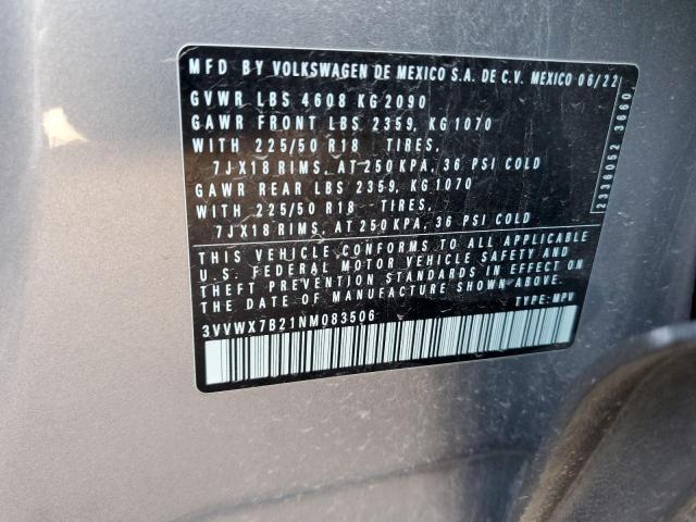2022 Volkswagen Taos Se VIN: 3VVWX7B21NM083506 Lot: 71397303